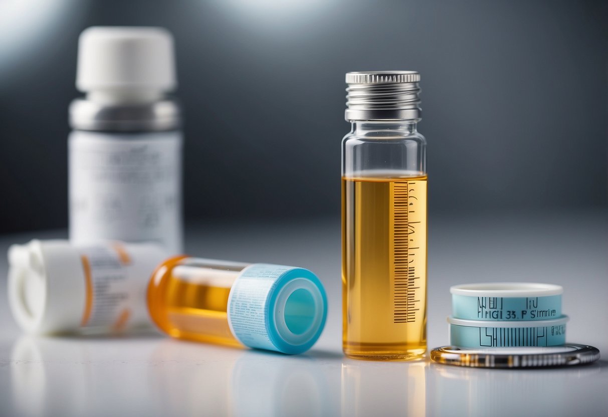 A vial of injectable fat loss solution sits on a clean, white surface, surrounded by medical equipment and labeled packaging